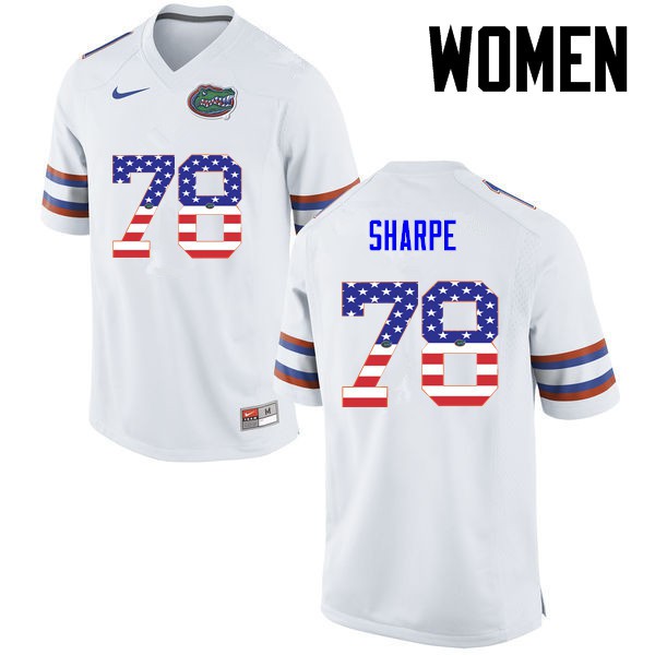 Florida Gators Women #78 David Sharpe College Football Jersey USA Flag Fashion White